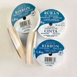 NEW Pack of 5 spools of ribbon Offray 1/4” (6mm) 10 yards in Ivory